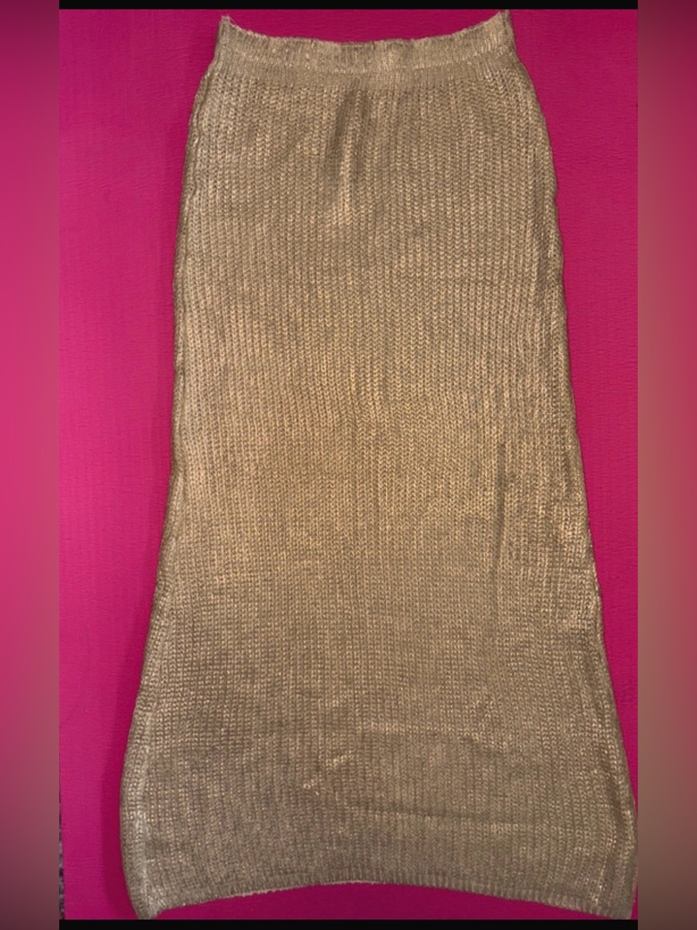 Metallic Gold Knit Maxi Skirt - Women's Elegant Long Silhouette